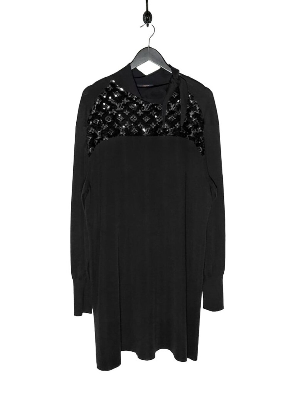 Louis Vuitton FW19 Black Sequinned Monogram Knit Mini Dress